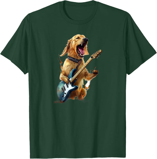 Golden Retriever Dog Playing On Electric Guitar T-Shirt - T-Shirt | Forest