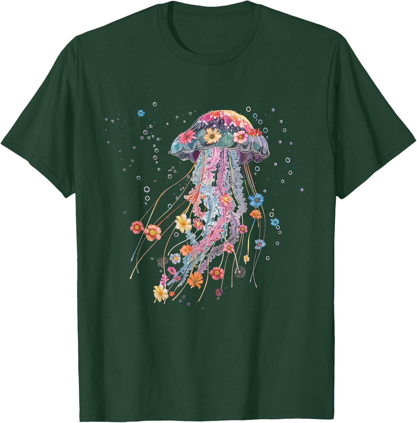Jellyfish Flowers Vintage Floral Scuba Diving Surf T-Shirt - T-Shirt | Forest
