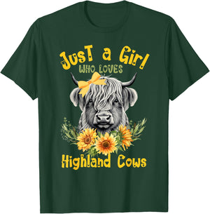 Scottish Highland Cow Just a Girl Who Loves Cows Sunflowers T-Shirt - T-Shirt | Forest