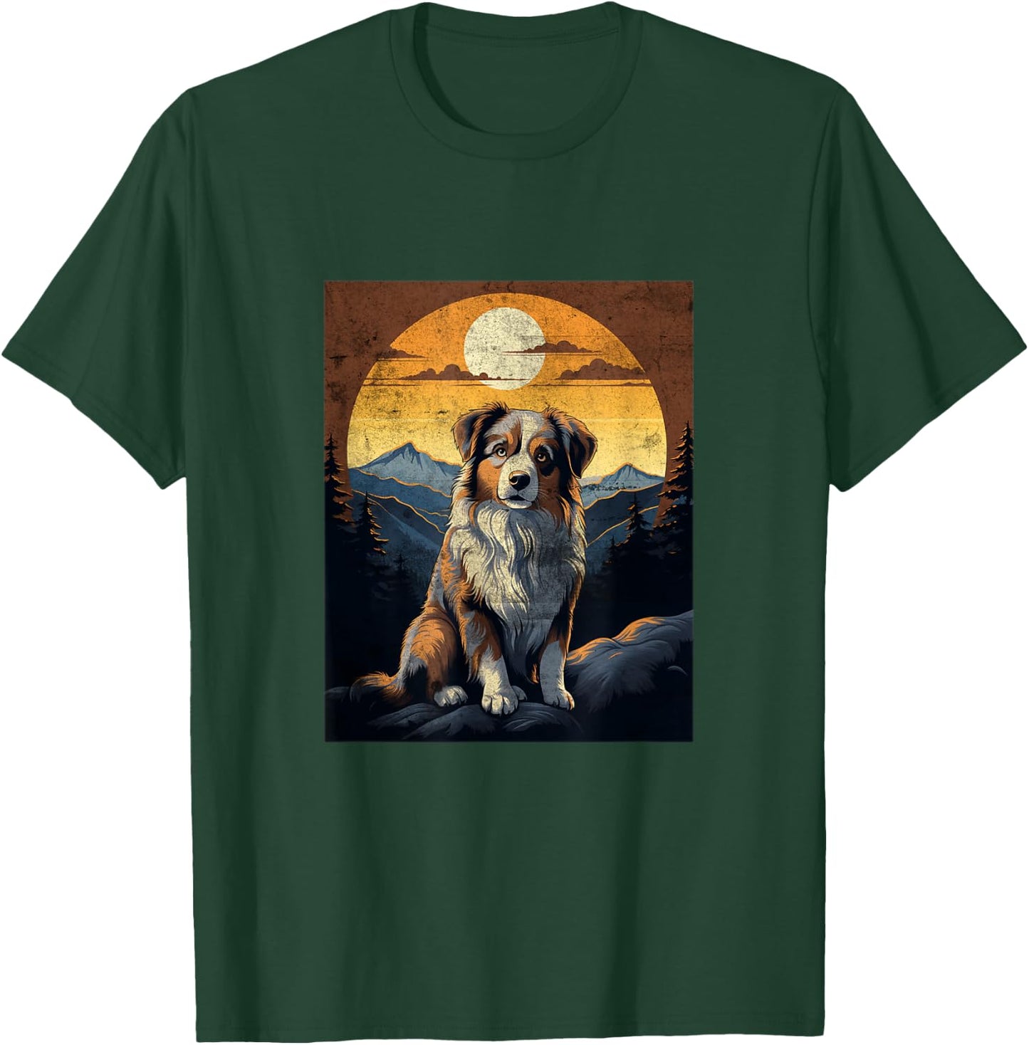 Vintage Australian Shepherd Mountain Sunset T-Shirt - T-Shirt | Forest