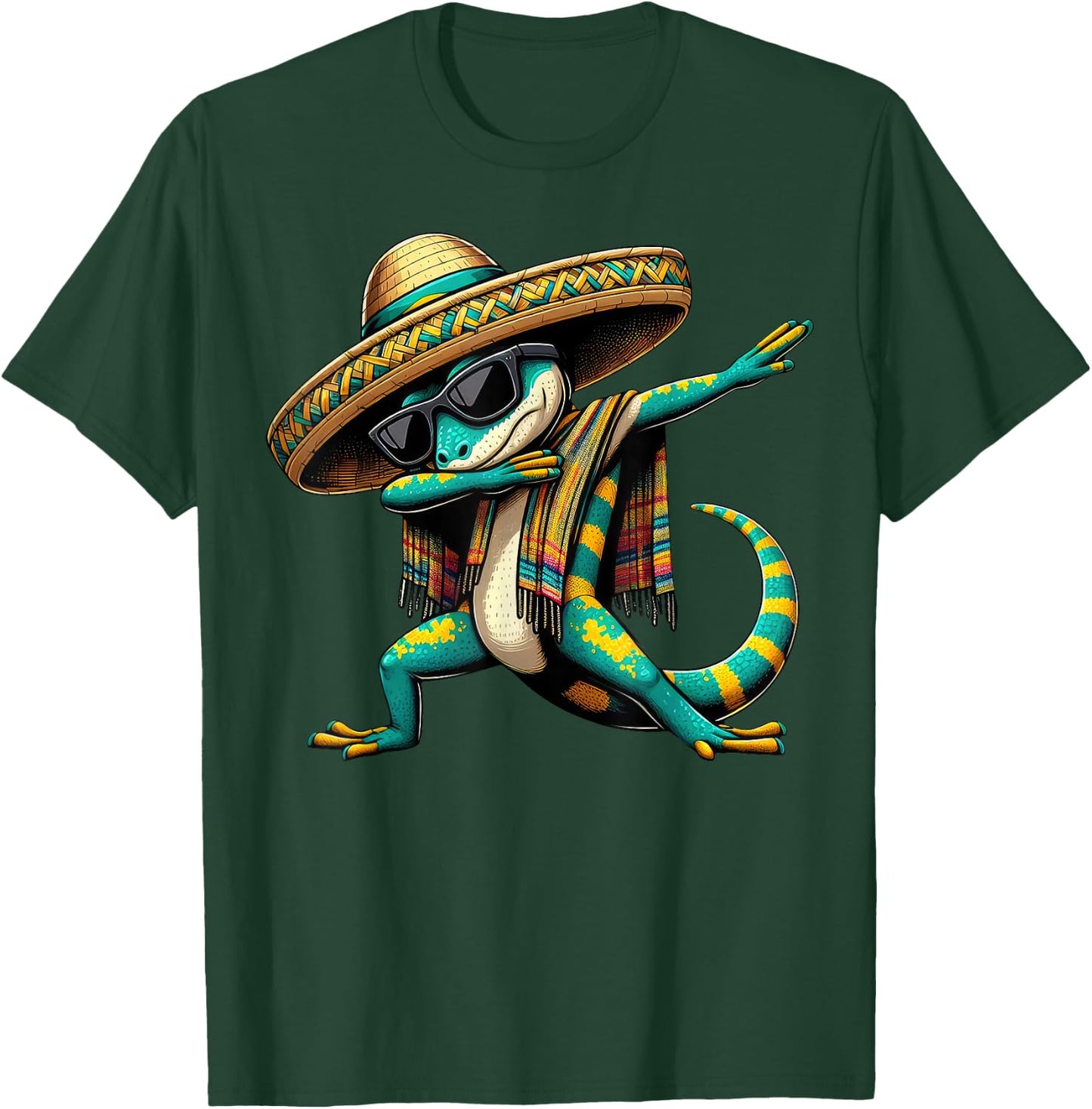Dabbing Lizard Sombrero Poncho Cinco De Mayo Mexican Funny T-Shirt - T-Shirt | Forest