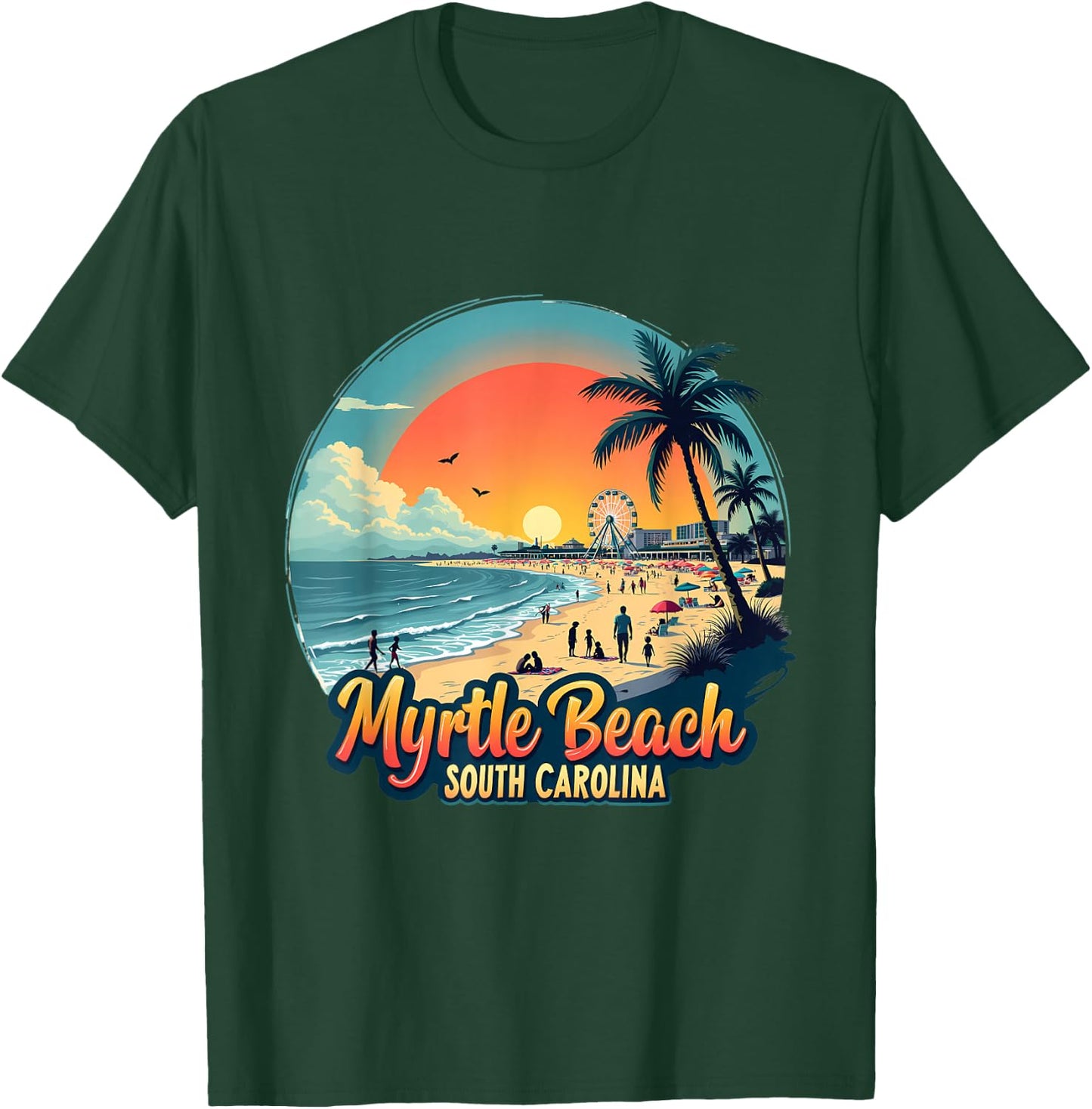 Myrtle Beach South Carolina Retro Sunset Beach T-Shirt - T-Shirt | Forest