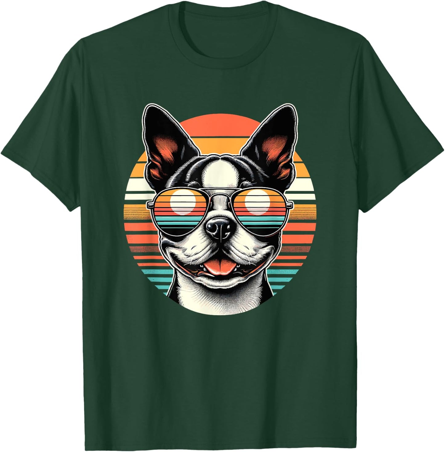 Retro Sunset Sunglasses Boston Terrier Boston Bull Bostie T-Shirt - T-Shirt | Forest