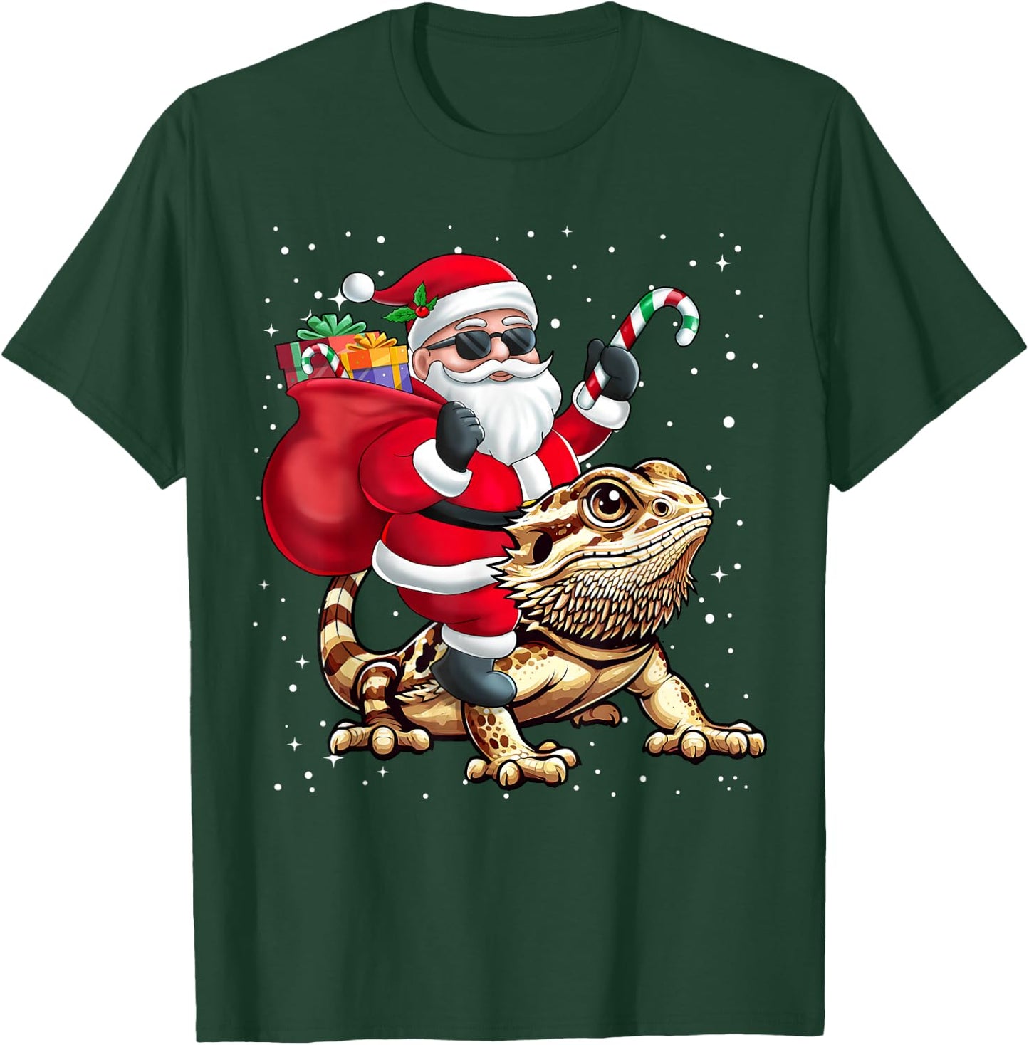 Santa Claus Riding A Bearded Dragons Christmas Boy Girl Kids T-Shirt - T-Shirt | Forest