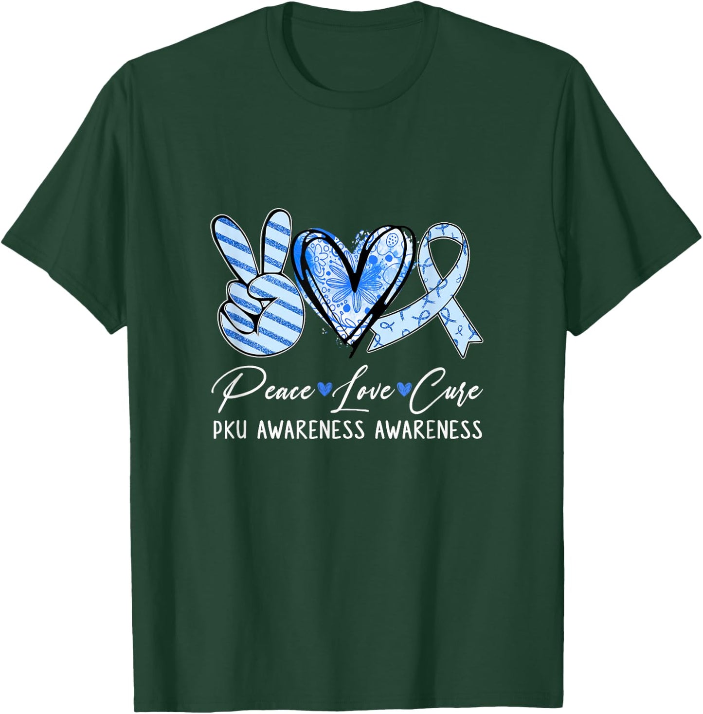 Peace Love Cure Blue Ribbon Pku Awareness T-Shirt - T-Shirt | Forest
