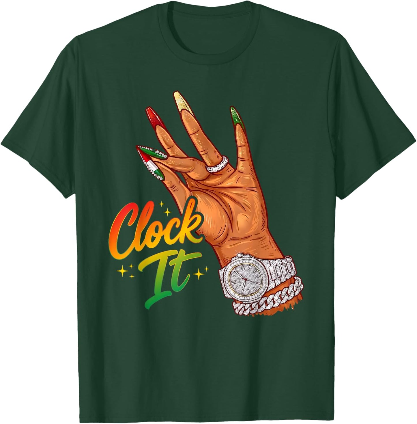 Striped Juneteenth Black Girl Clock It Afro Queen Melanin T-Shirt - T-Shirt | Forest