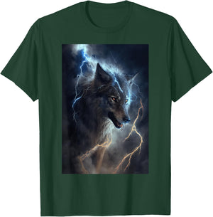Wolf Lightning Thunder Wolf Lover T-Shirt - T-Shirt | Forest