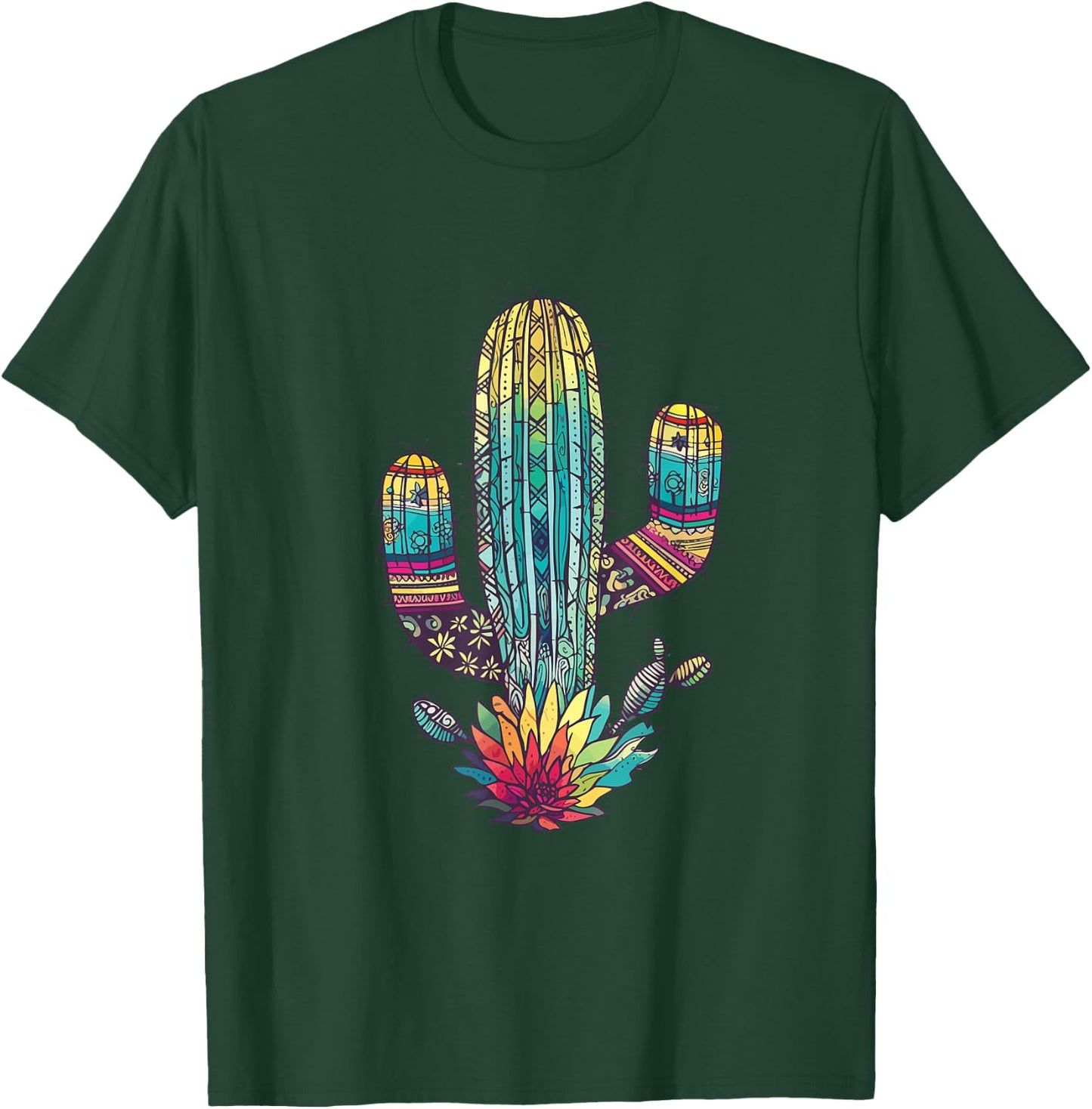 Serape Cactus Print Turquoise Western Saguaro Cactus T-Shirt - T-Shirt | Forest