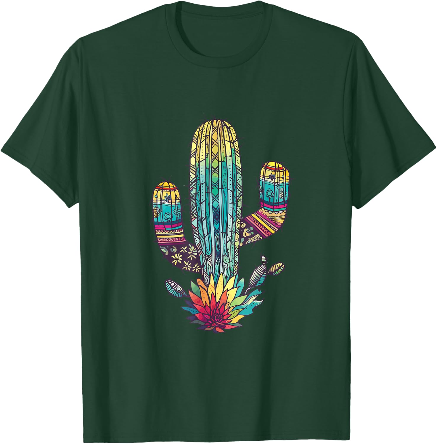 Serape Cactus Print Turquoise Western Saguaro Cactus T-Shirt - T-Shirt | Forest