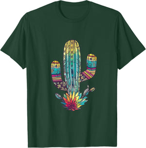 Serape Cactus Print Turquoise Western Saguaro Cactus T-Shirt - T-Shirt | Forest