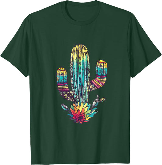Serape Cactus Print Turquoise Western Saguaro Cactus T-Shirt - T-Shirt | Forest