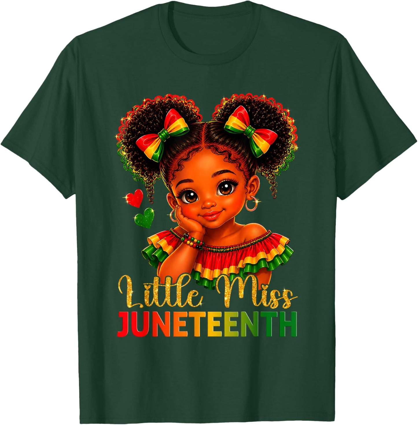 Little Miss Juneteenth Freedom Black Girl African American T-Shirt - T-Shirt | Forest