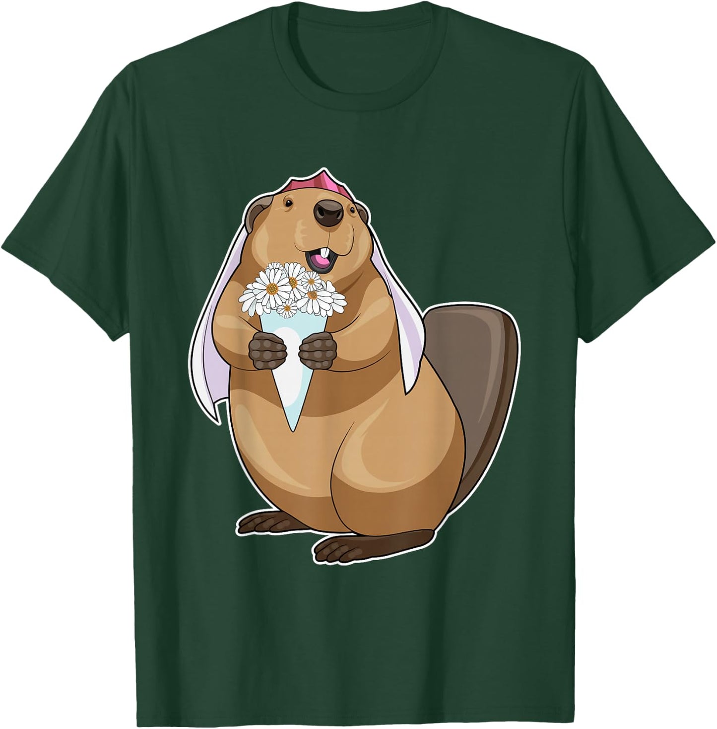 Beaver Bride Bridal bouquet Wedding T-Shirt - T-Shirt | Forest