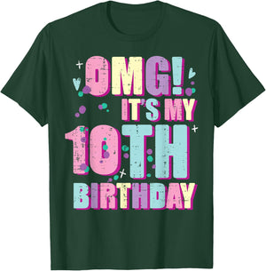 Omg Its My 10th Birthday 10 Year Old Bday Girls Boys Kids T-Shirt - T-Shirt | Forest