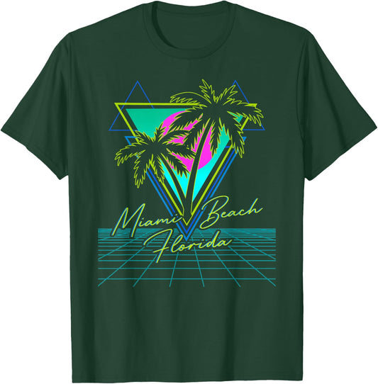 MIAMI BEACH FLORIDA Trip Retro 80s Vaporwave Grid Aesthetic Women Kids T-Shirt - T-Shirt | Forest