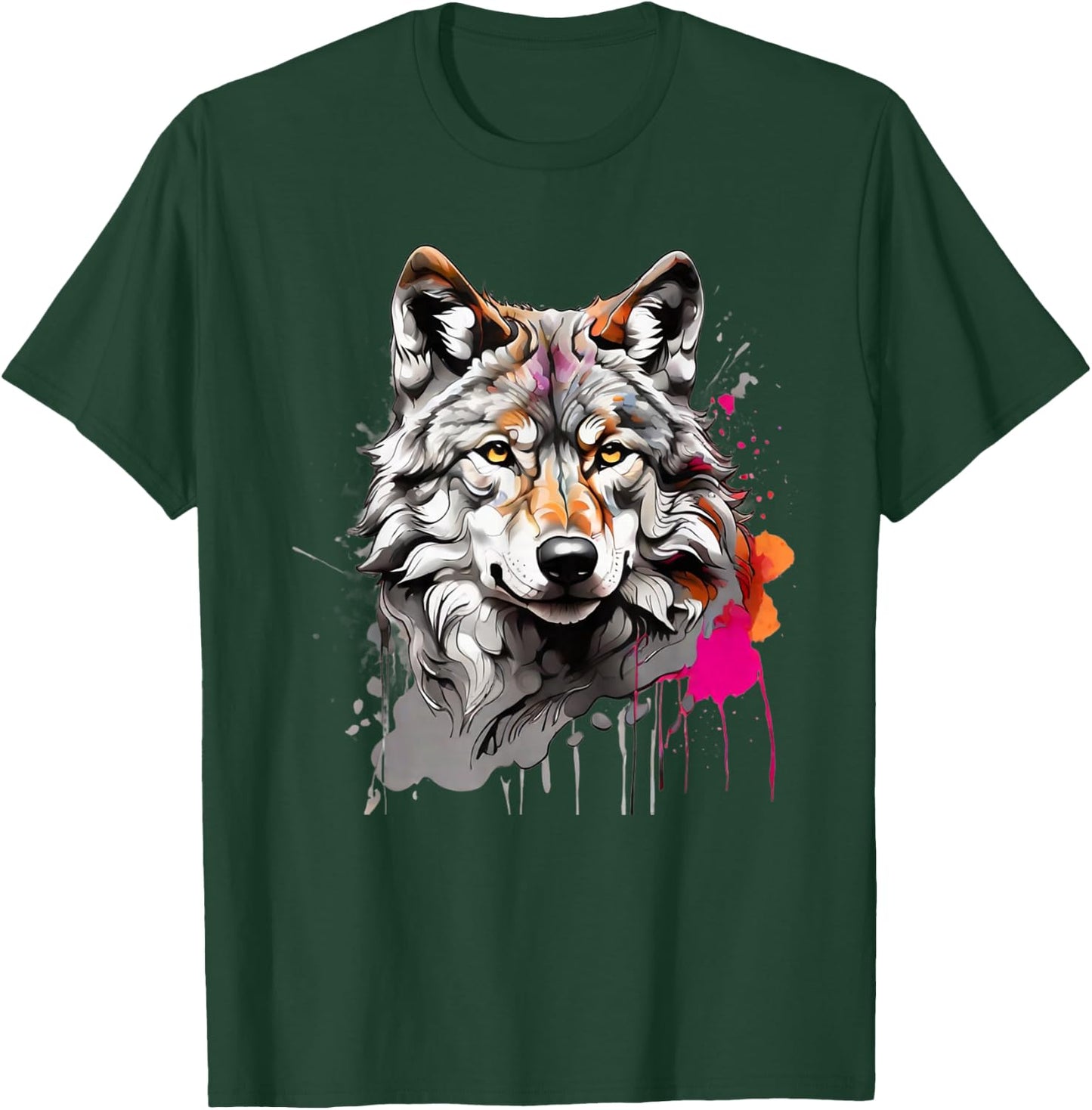 Wolf mit bunten Farbspritzern Wölfe und Waldtiere T-Shirt - T-Shirt | Forest