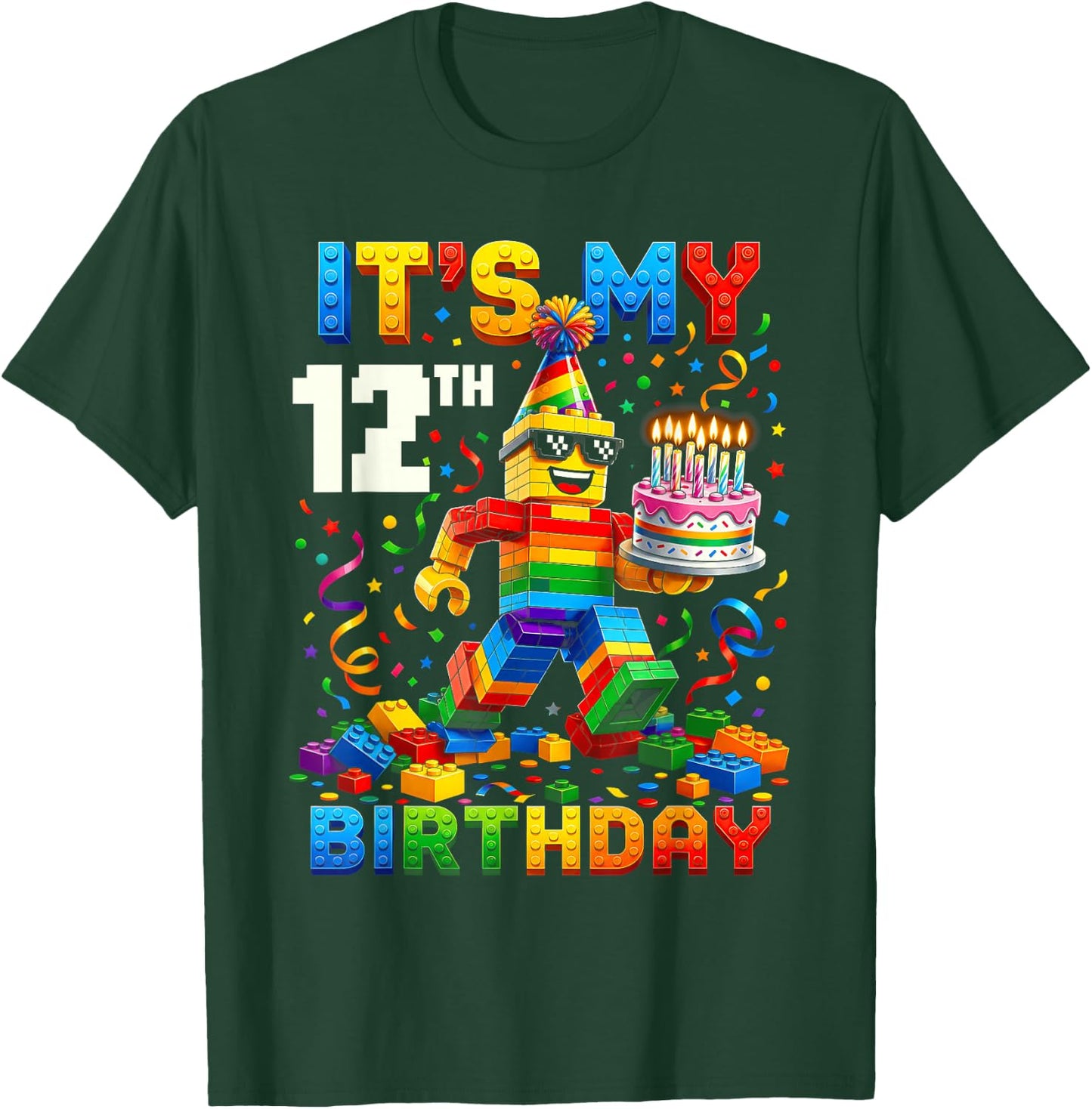 It's My 12th Birthday Building Brick 12 Years Old Kids Boys T-Shirt - T-Shirt | Forest