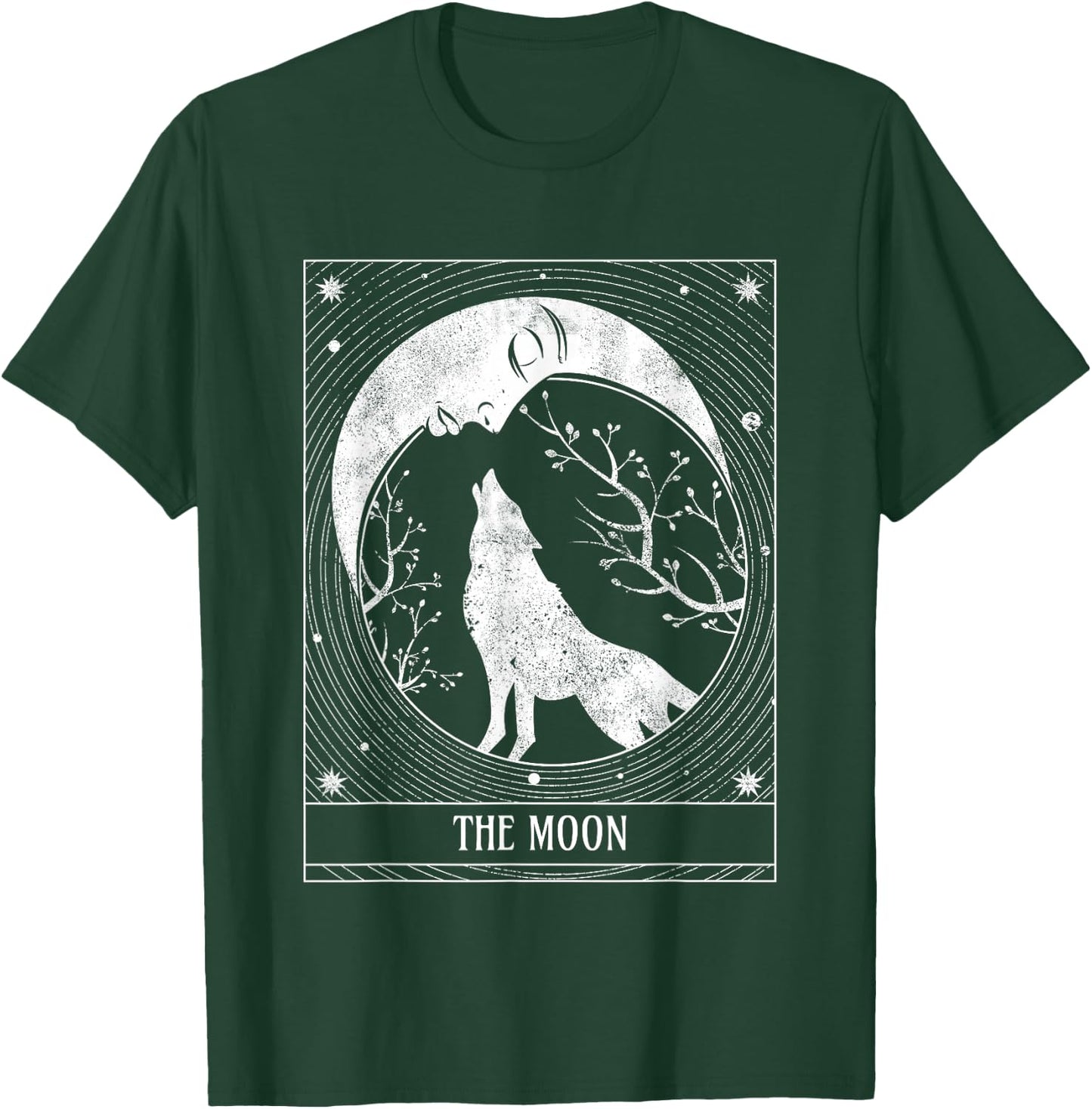 Distressed Crescent Moon and Wolf Tarot Card T-Shirt - T-Shirt | Forest