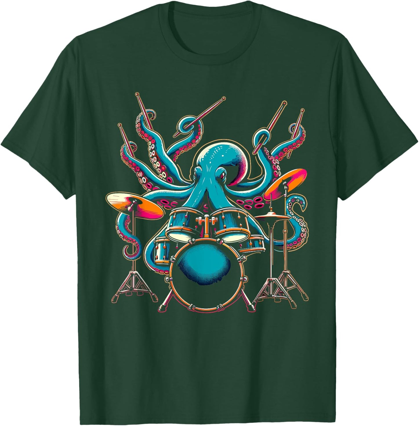 Octopus Drums Drummer Novelty Music Lover Funny Drummer , black T-Shirt - T-Shirt | Forest
