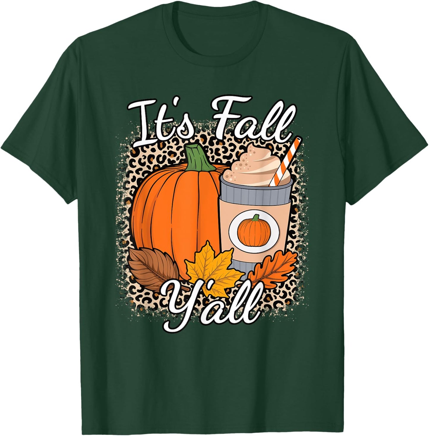 Its Fall Y'all Leopard Print Pumpkin Autumn Women Girls Kids T-Shirt - T-Shirt | Forest