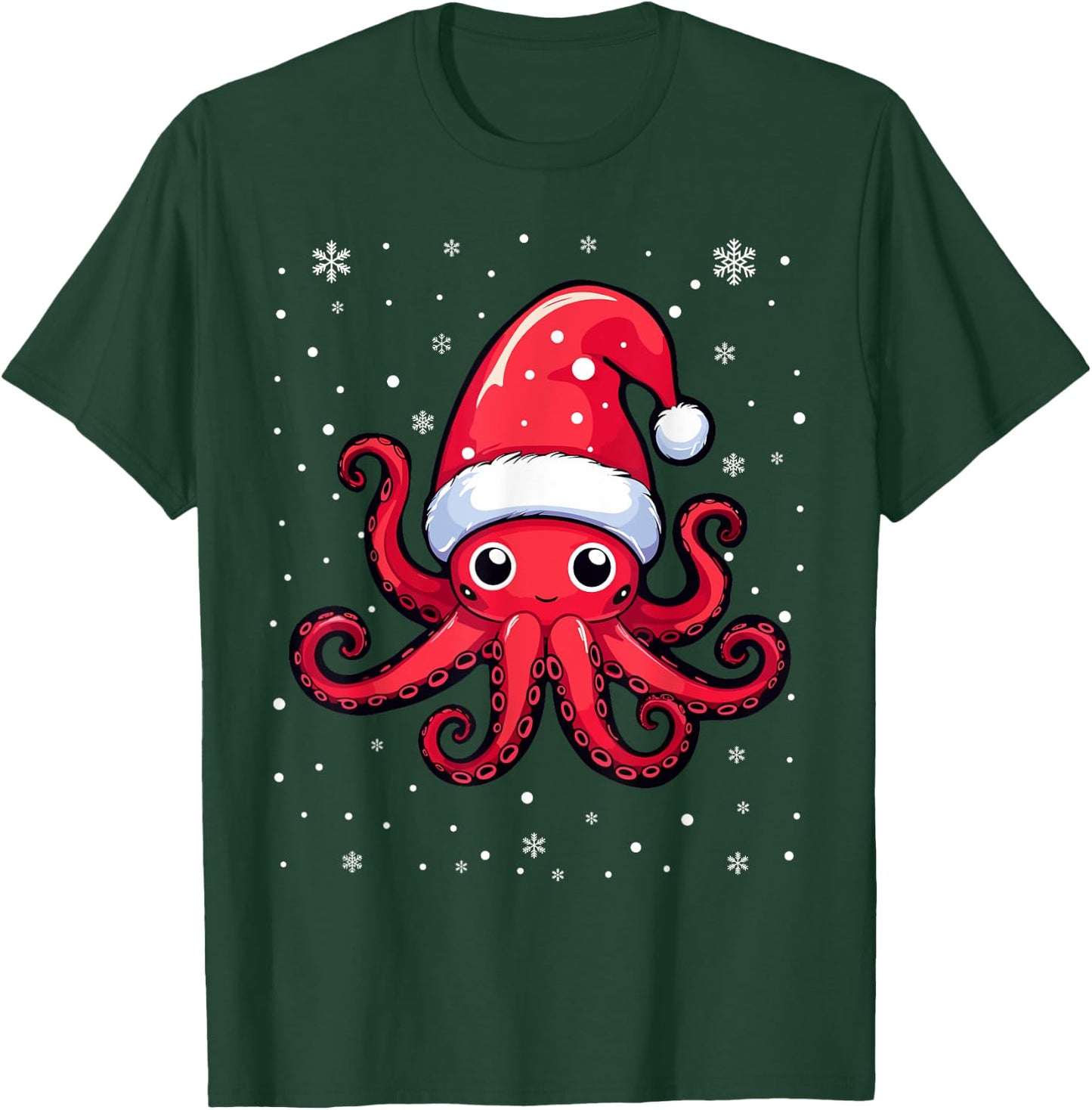 Cute Octopus Christmas Santa Hat Xmas Pajama T-Shirt - T-Shirt | Forest