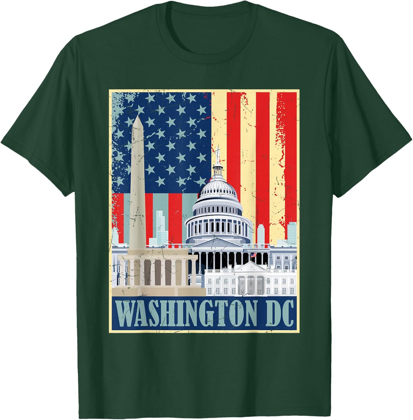 Retro Capitol Hill Washington DC American Flag 4th Of July T-Shirt - T-Shirt | Forest