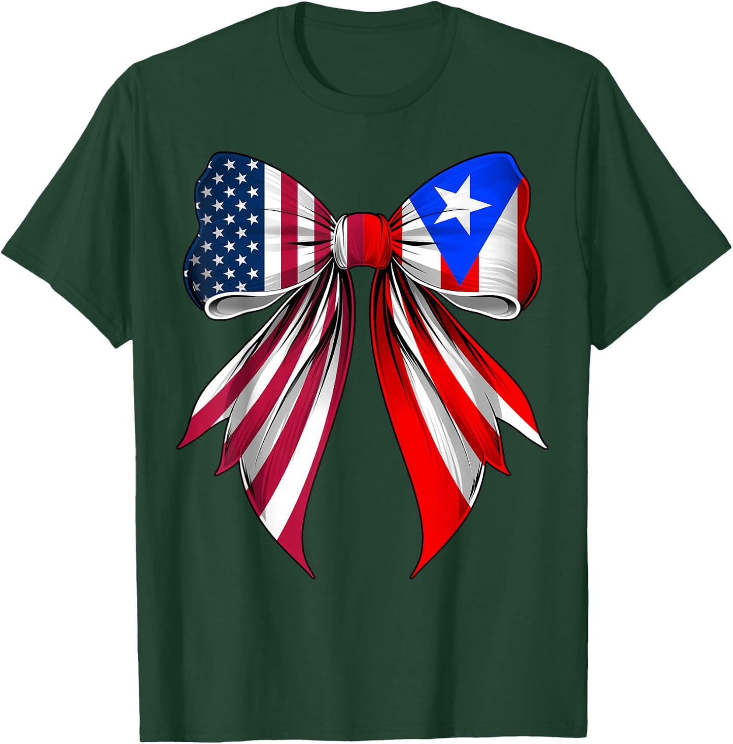 Coquette Bow Puerto Rico Roots Puerto Rican Pride US Flag T-Shirt - T-Shirt | Forest