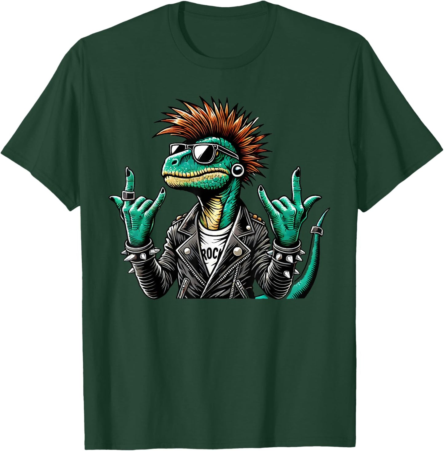 Funny Punk Dinosaur, Cute Rock Dinosaur Gothic Rex Dinosaur , Black, S T-Shirt - T-Shirt | Forest