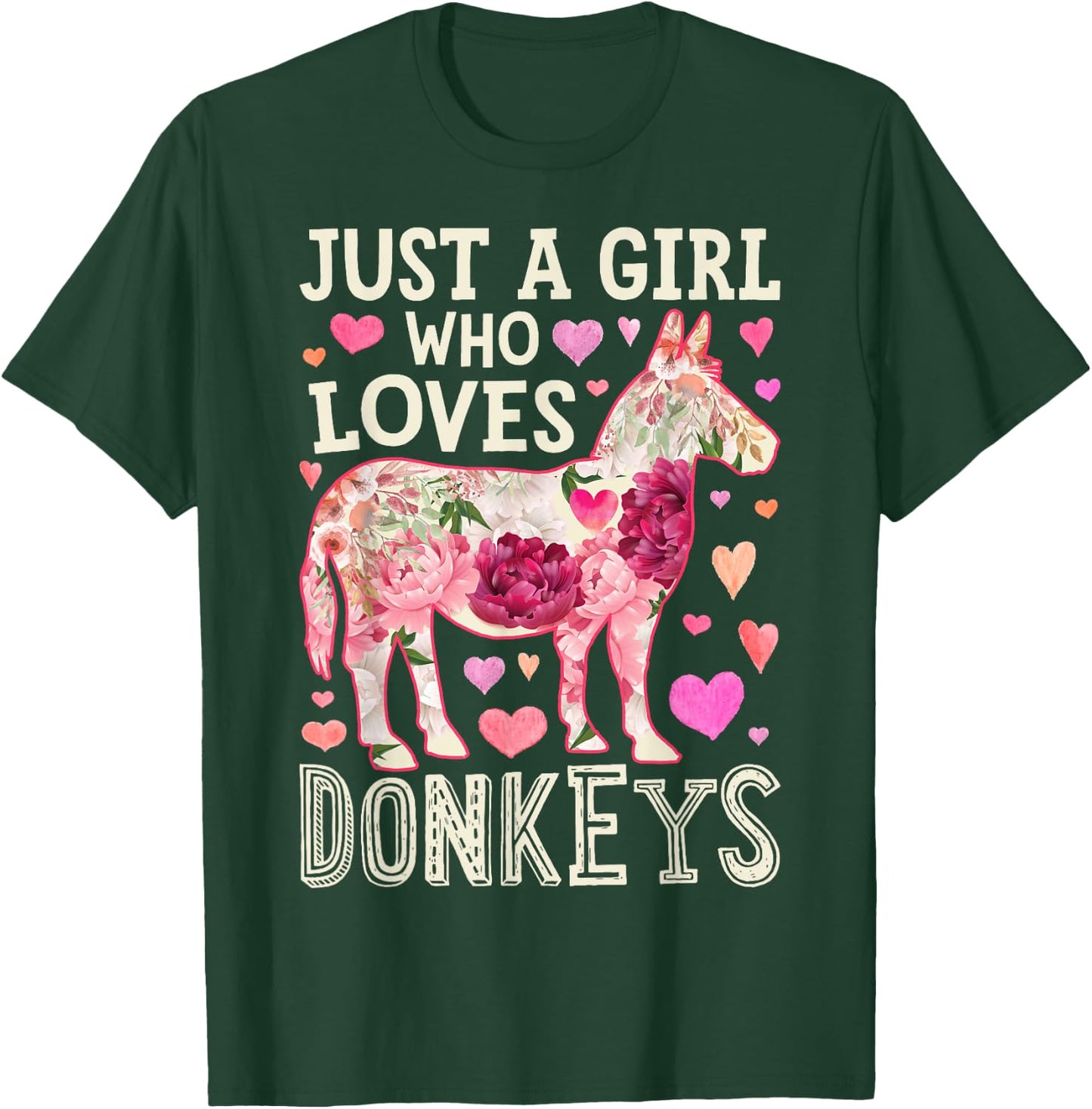 Donkey Just A Girl Who Loves Flower Farm Animal Lover Farmer T-Shirt - T-Shirt | Forest