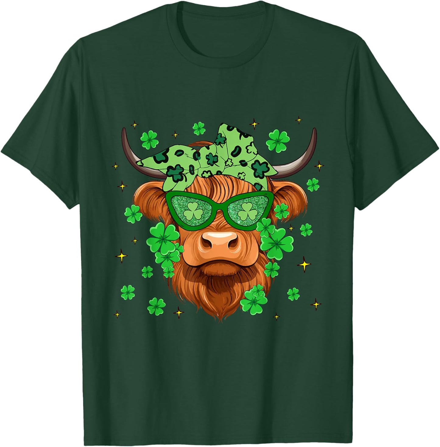 Scottish Highland Cow St Patricks Day Shamrock Irish Holiday T-Shirt - T-Shirt | Forest