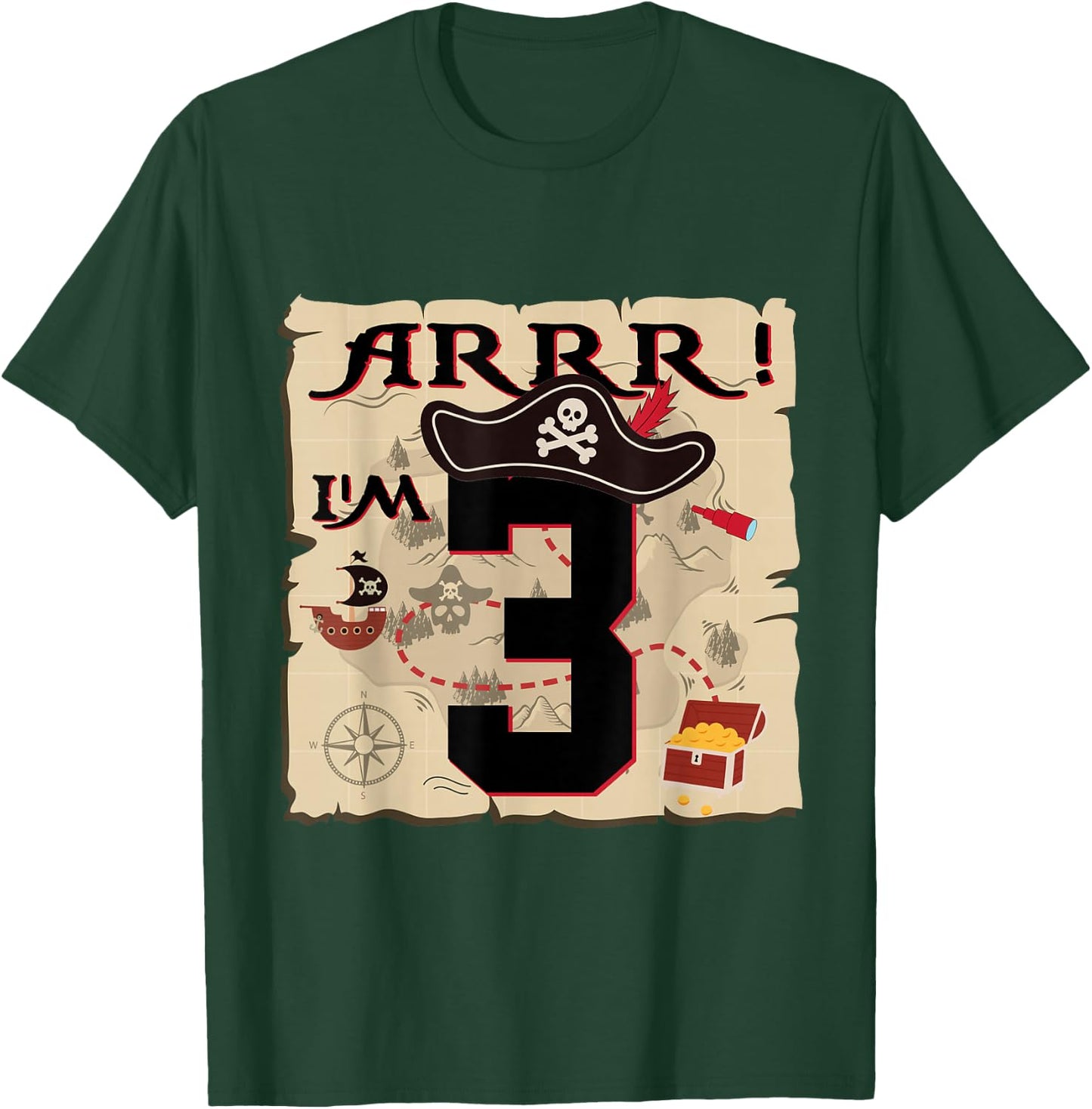 Arrr I'M 3 ARR Pirates Treasure Map 3rd Birthday Pirate T-Shirt - T-Shirt | Forest