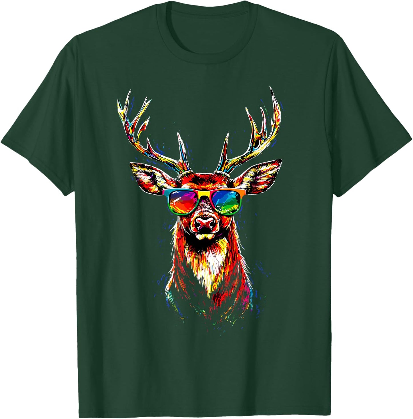 Deer with Sunglasses Antlers Hunting Deer Reindeer Red Deer , black, S T-Shirt - T-Shirt | Forest