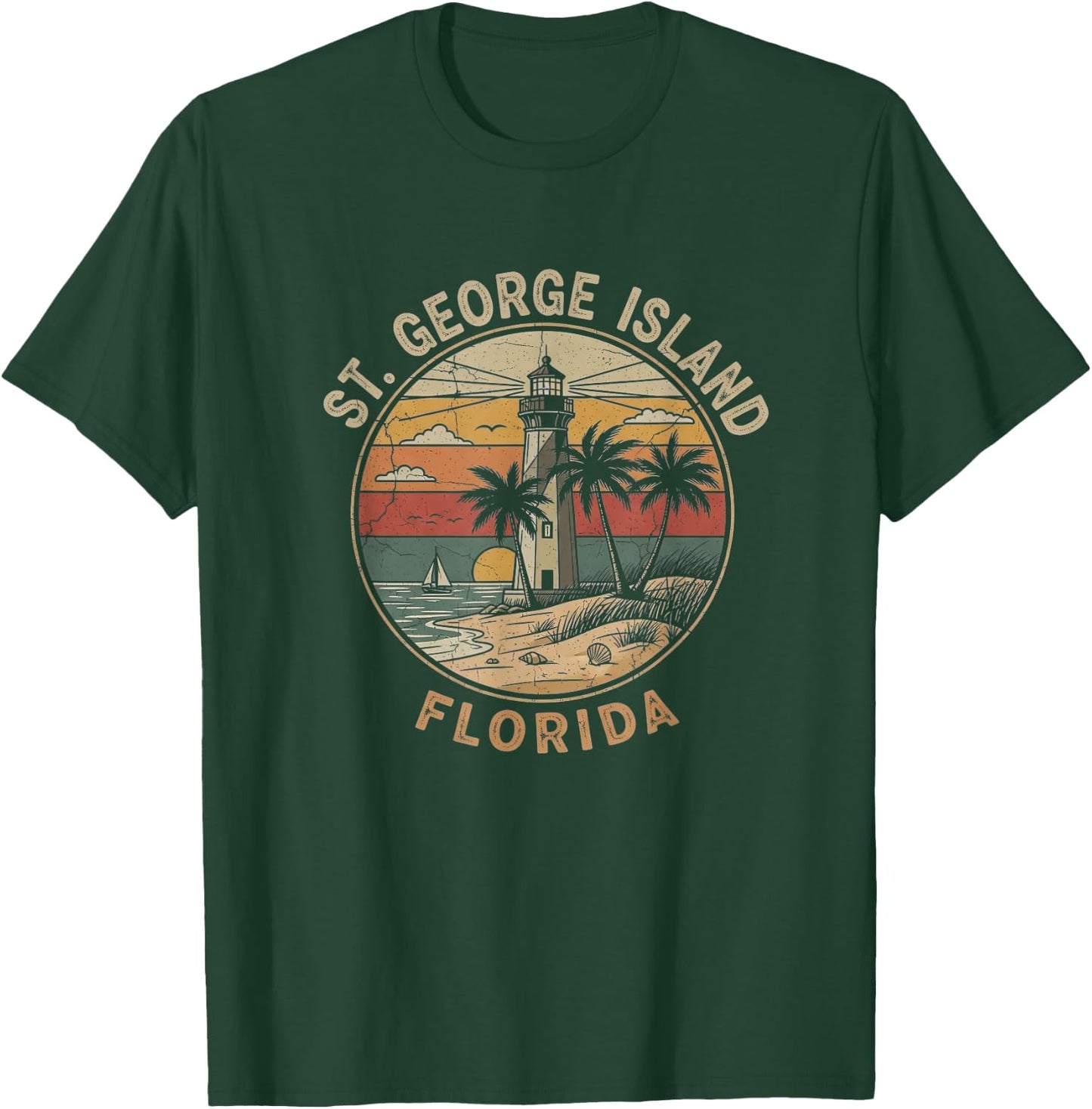 Retro St. George Island Florida Drawing Art Design T-Shirt - T-Shirt | Forest
