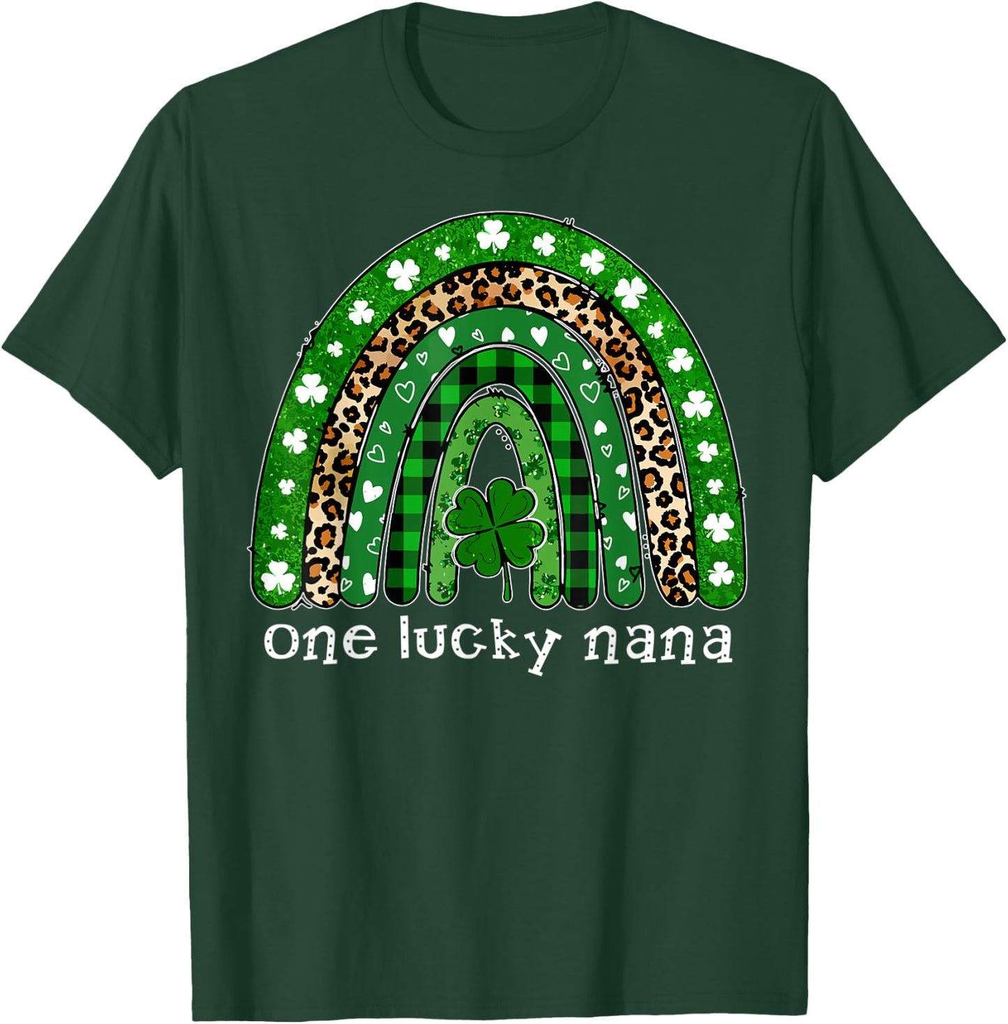 One Lucky Nana Leopard Rainbow Shamrock Luckiest Design T-Shirt - T-Shirt | Forest