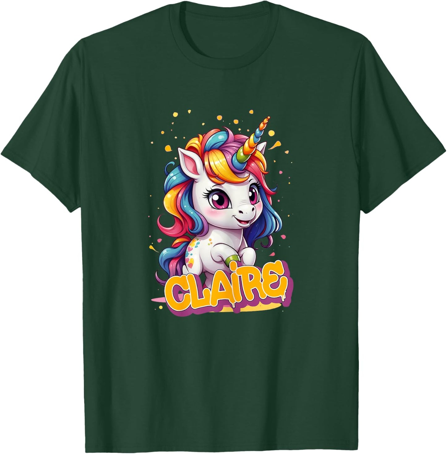 CLAIRE - Adorable girl name with beautiful Unicorn T-Shirt - T-Shirt | Forest