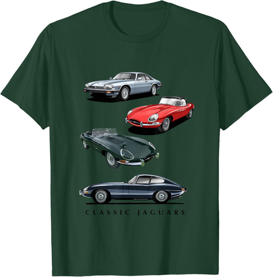 British Sports Cars - Classic Jaguars T-Shirt - T-Shirt | Forest