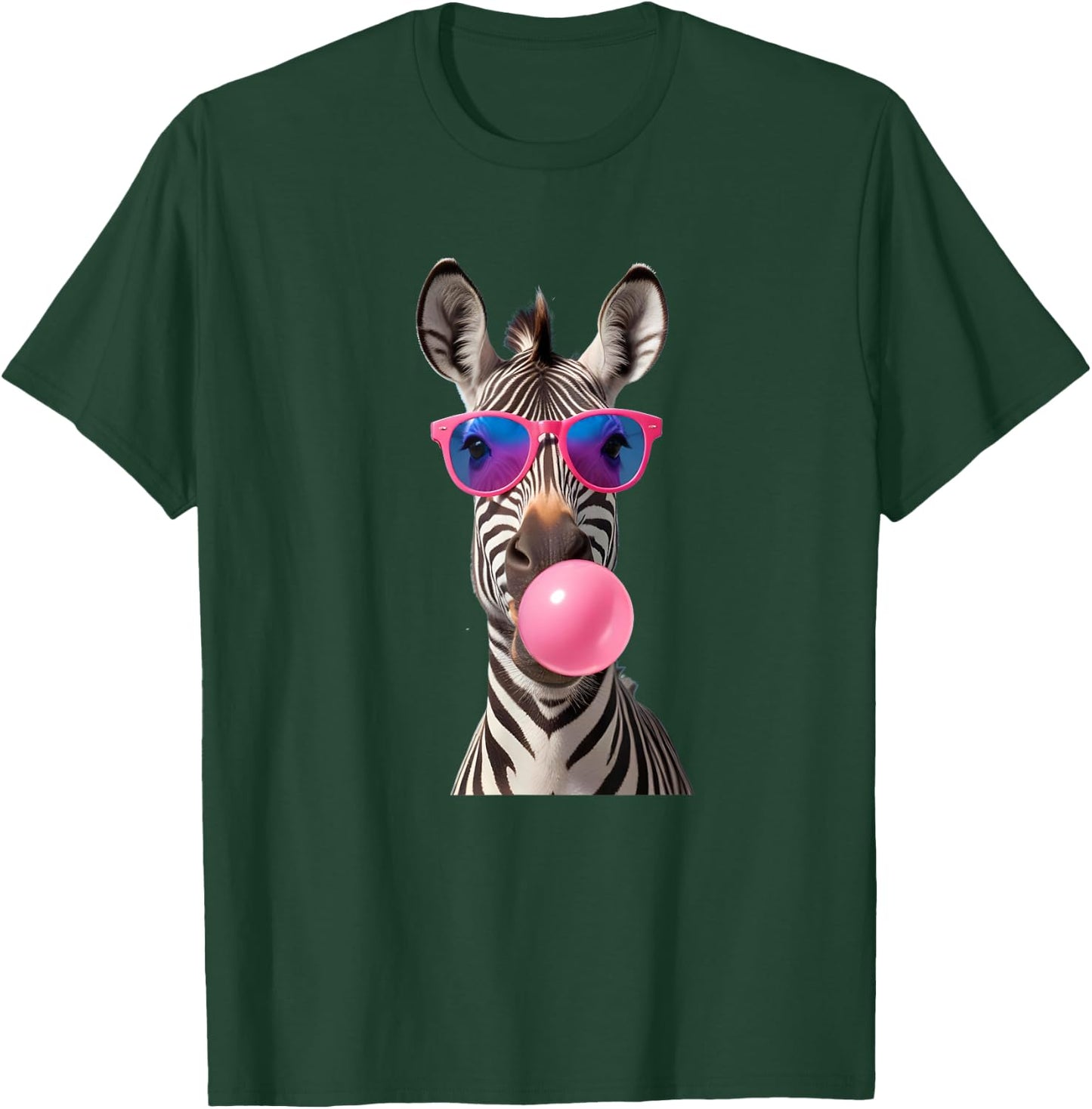 #snirt Funny Zebra Bubblegum Bubble Pink Sunglasses , black T-Shirt - T-Shirt | Forest
