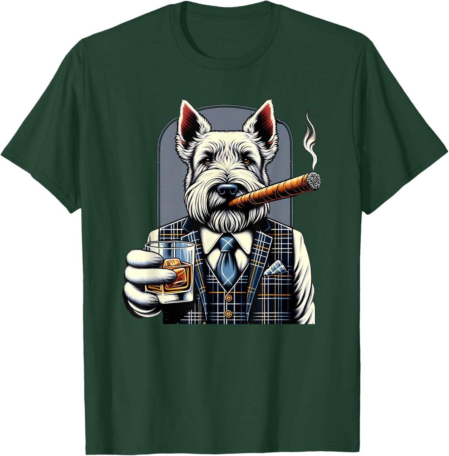 Scottish Terrier Dog Cigar And Whiskey Men Women T-Shirt - T-Shirt | Forest