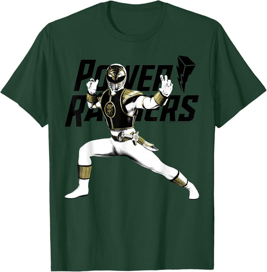 Power Rangers White Ranger Karate Action Pose Logo T-Shirt - T-Shirt | Forest