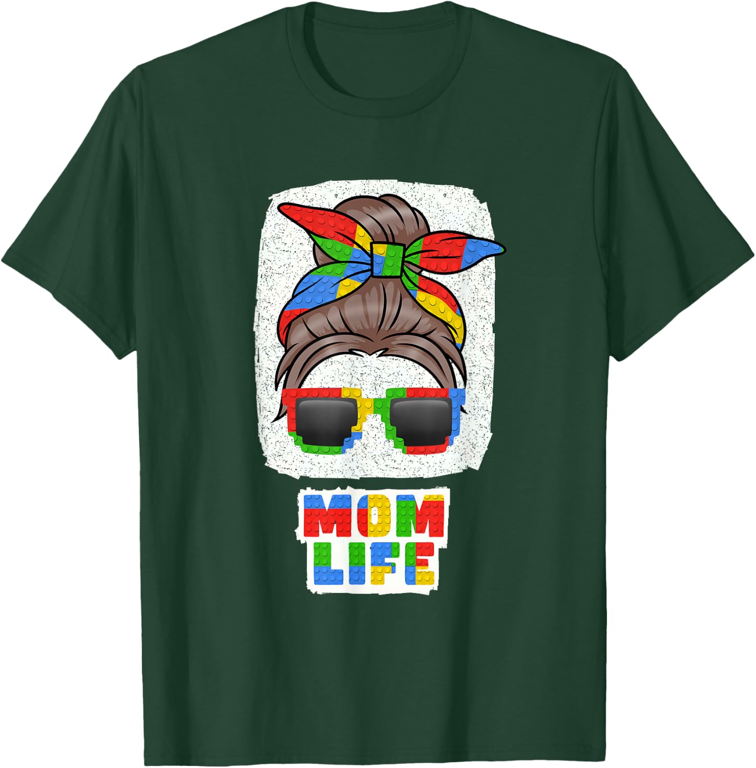 Mom Life Cute Messy Bun Master Builder Building Blocks Women T-Shirt - T-Shirt | Forest