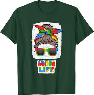 Mom Life Cute Messy Bun Master Builder Building Blocks Women T-Shirt - T-Shirt | Forest