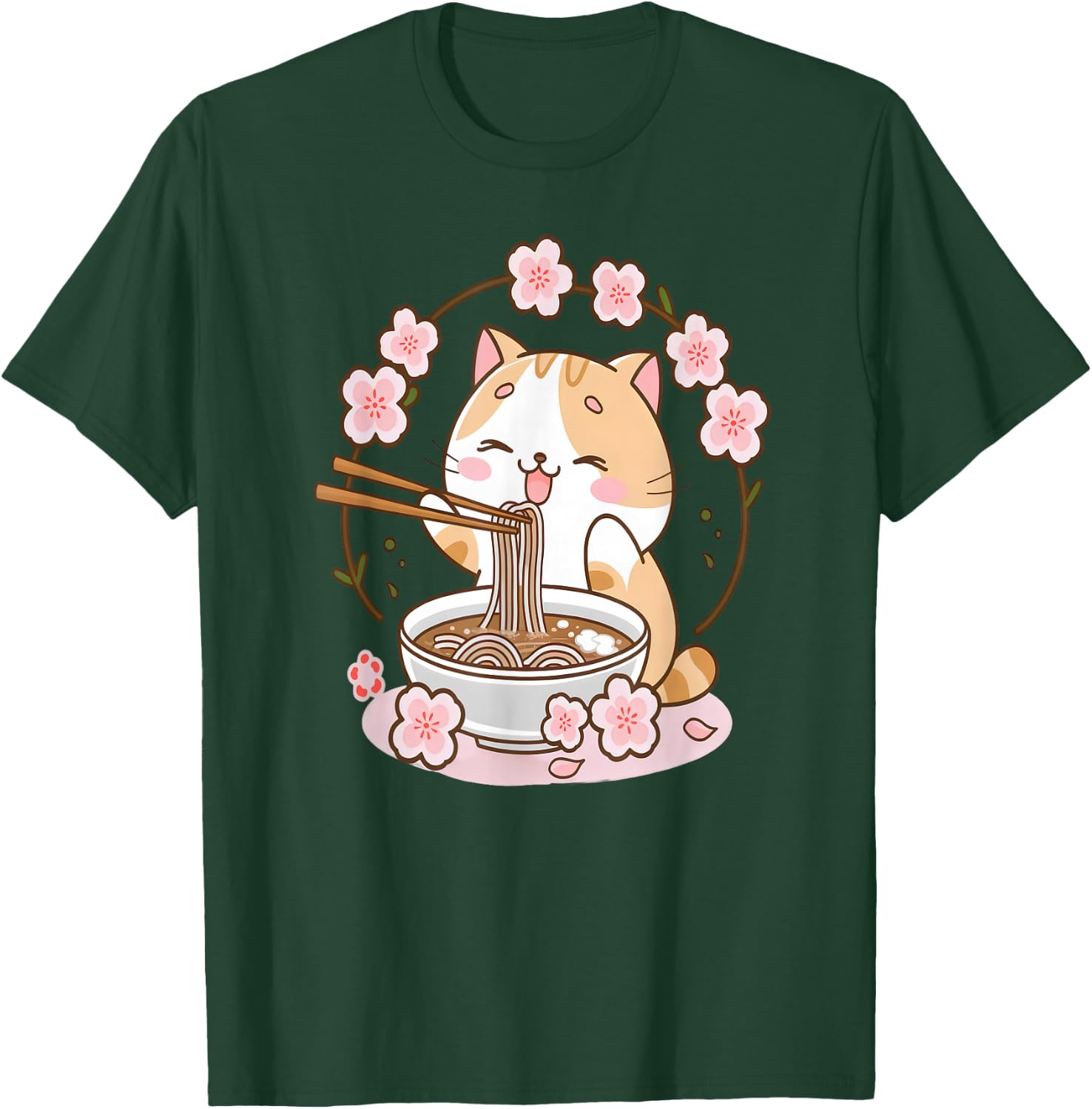 Ramen Cat Anime - Kawaii Clothes Otaku Clothing Manga T-Shirt - T-Shirt | Forest