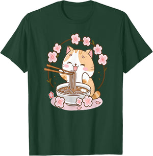 Ramen Cat Anime - Kawaii Clothes Otaku Clothing Manga T-Shirt - T-Shirt | Forest