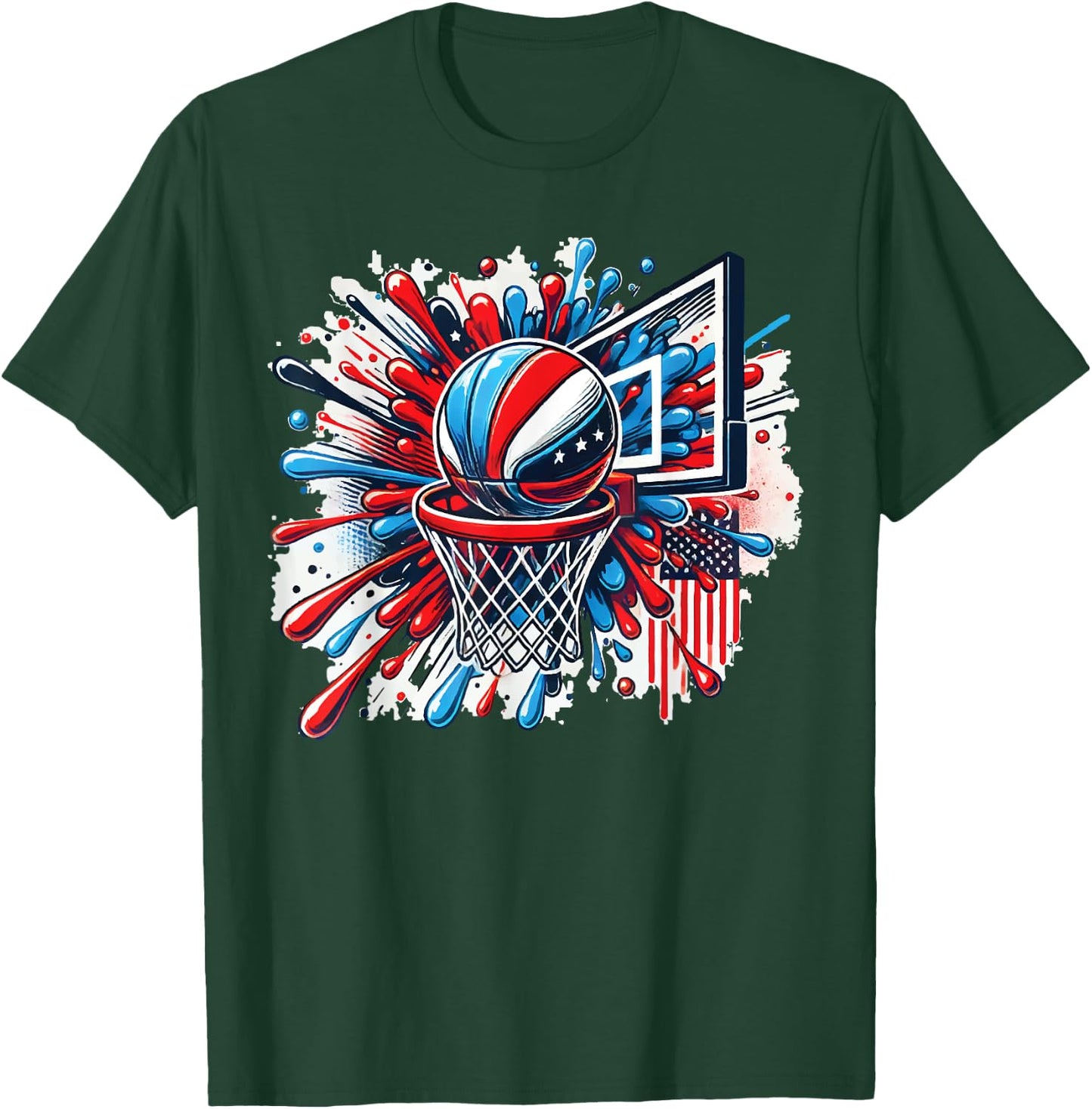 Colorful Basketball Tie Dye Color Splash Basketball Hoop Net T-Shirt - T-Shirt | Forest