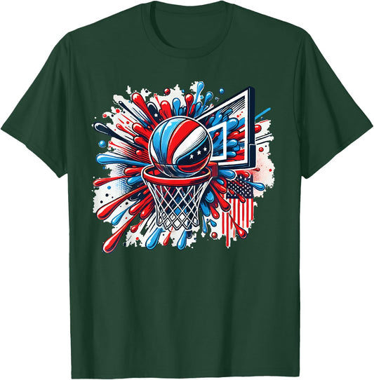 Colorful Basketball Tie Dye Color Splash Basketball Hoop Net T-Shirt - T-Shirt | Forest