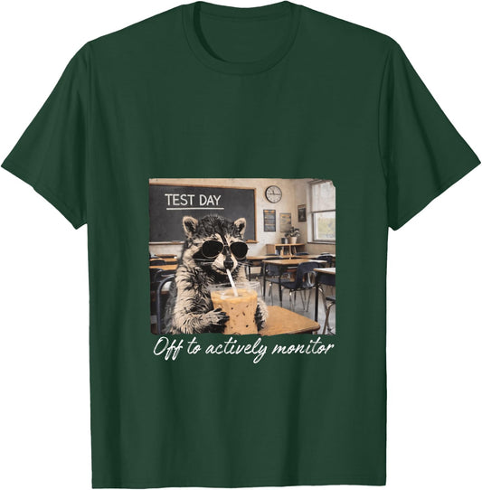 Women's Off to Actively Monitor Raccoon Teacher Test Day V-Neck T-Shirt - T-Shirt | Forest