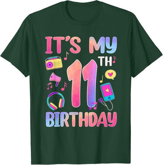 11 Years Old Music Lover 11th Birthday Music Theme Party T-Shirt - T-Shirt | Forest