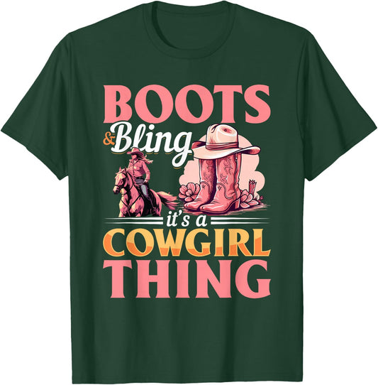 Rodeo Western Country Southern Cowgirl hat - Boots & Bling T-Shirt - T-Shirt | Forest