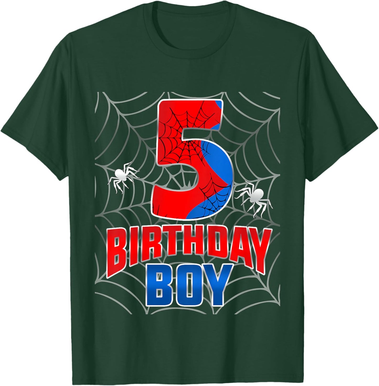 Kids Spider Web Five 5 Years Old It's My 5th Birthday Boy T-Shirt - T-Shirt | Forest