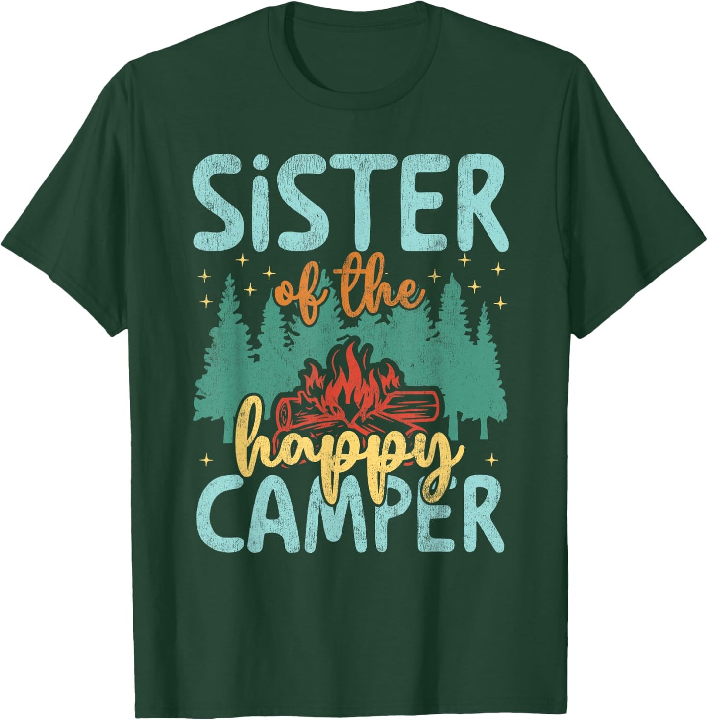 Sister of Happy Camper 1st Birthday Party Retro Sister T-Shirt - T-Shirt | Forest